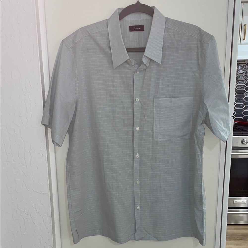 Theory Men's Light Blue Patterned Button Down Shirt | XL